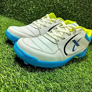 Buy THRAX Power Boost Cricket Stud Shoes White Sky Blue Neon Green
